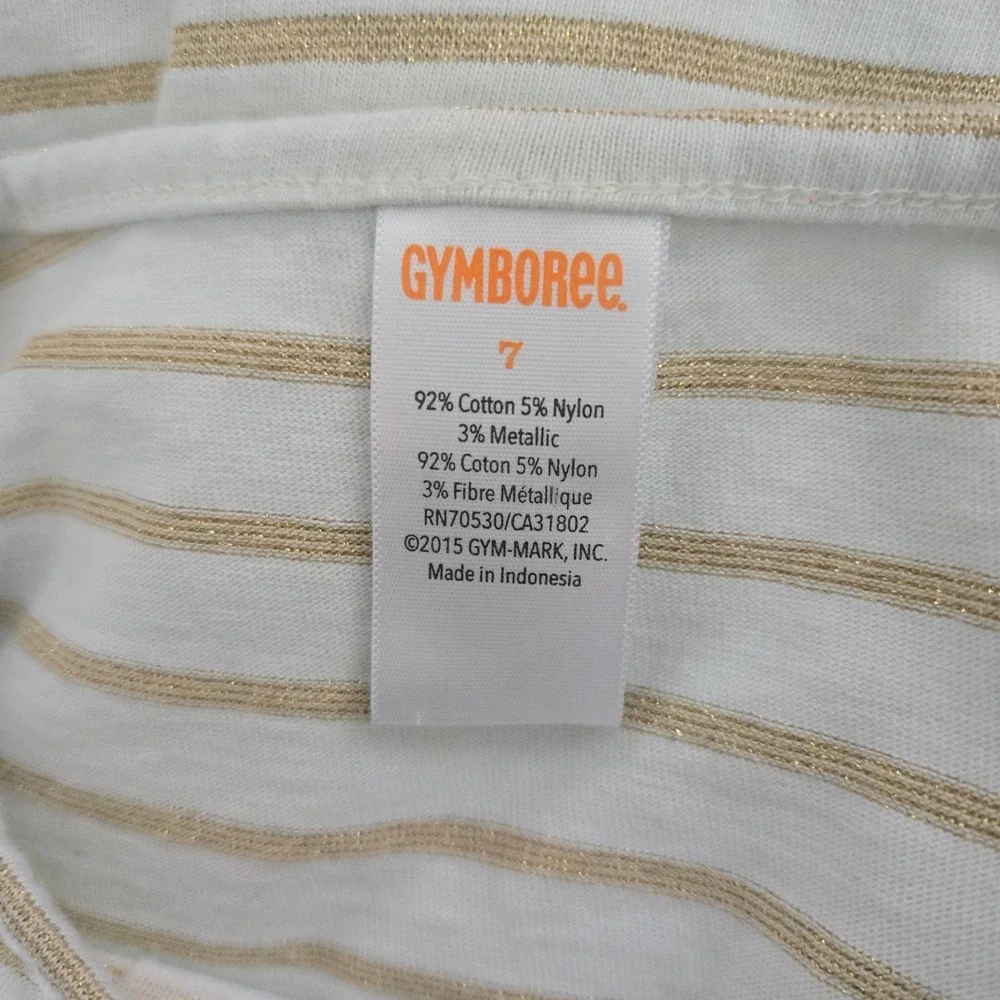 Gymboree Girls White Gold Metallic Striped Shirt Black Sequin‎ Bow Top Size 7